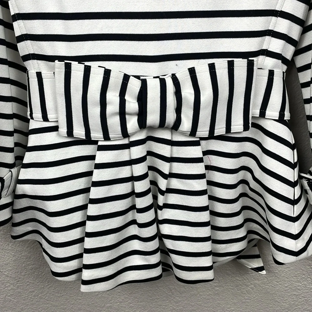 Kate Spade Nautical Striped Bow Jacket Crop Double Breasted Black White Sz M
